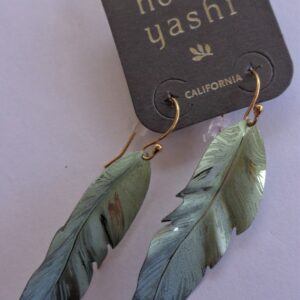 Holly Yashi long sage-green niobium feather earrings