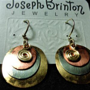 Jos. Brinton copper, aluminum, brass overlapping ovals; earrings