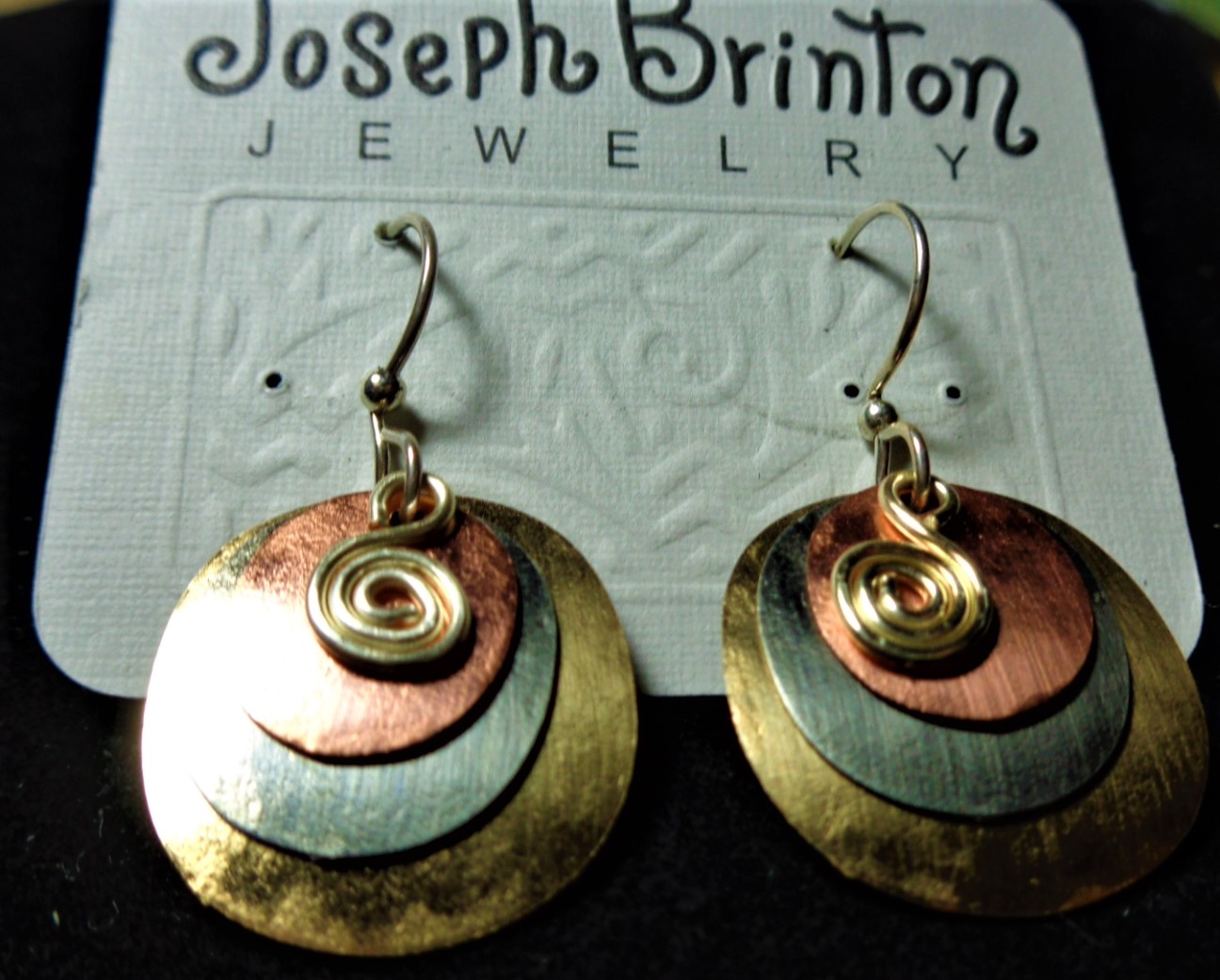 Jos. Brinton copper, aluminum, brass overlapping ovals; earrings