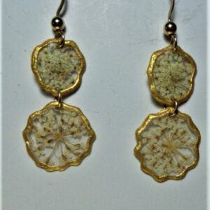 Gold and clear pressed plant earrings