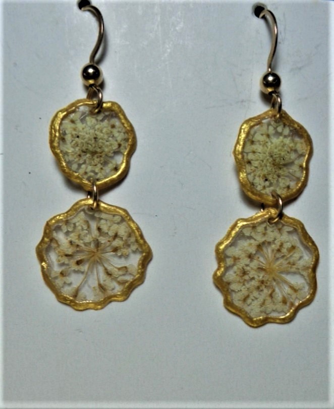Gold and clear pressed plant earrings