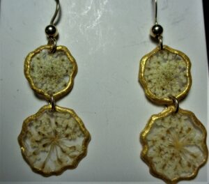 Gold and clear pressed plant earrings