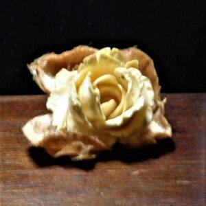 Celluloid rose, velvet leaves