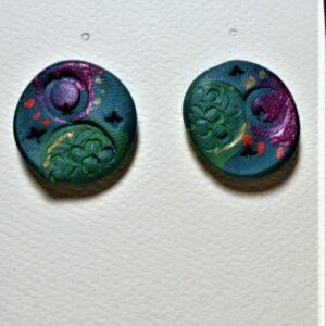 Green fimo post earrings