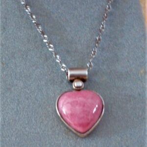 Rhodonite heart pendant, silver chain