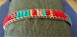 beaded bracelet: turq and coral