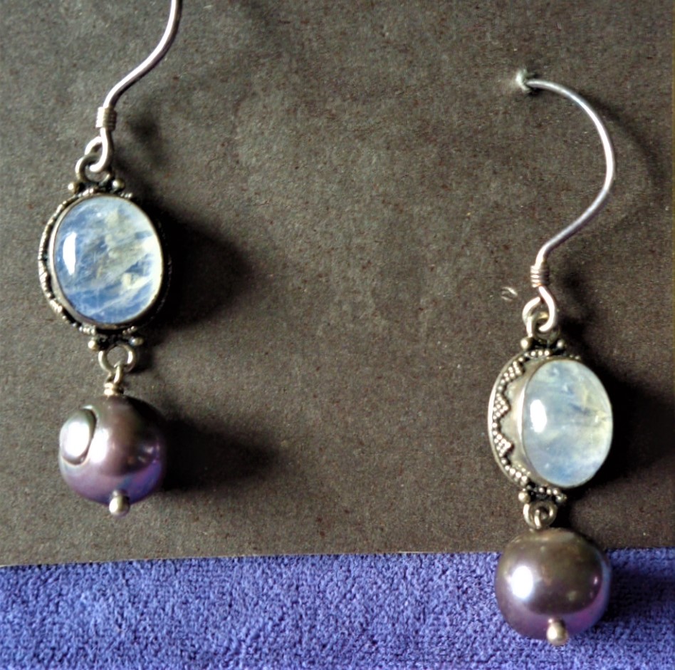 Moonstone, grey pearl earrings
